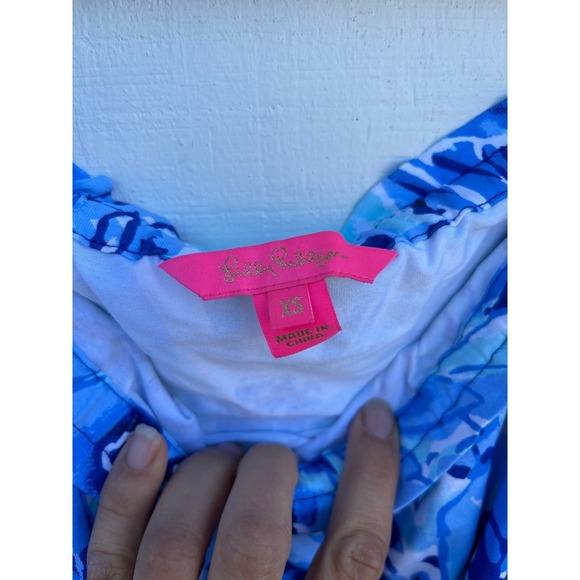 Lilly Pulitzer Calla Off‑The‑Shoulder Romper Blue Pattern Sz XS - Picture 5 of 5